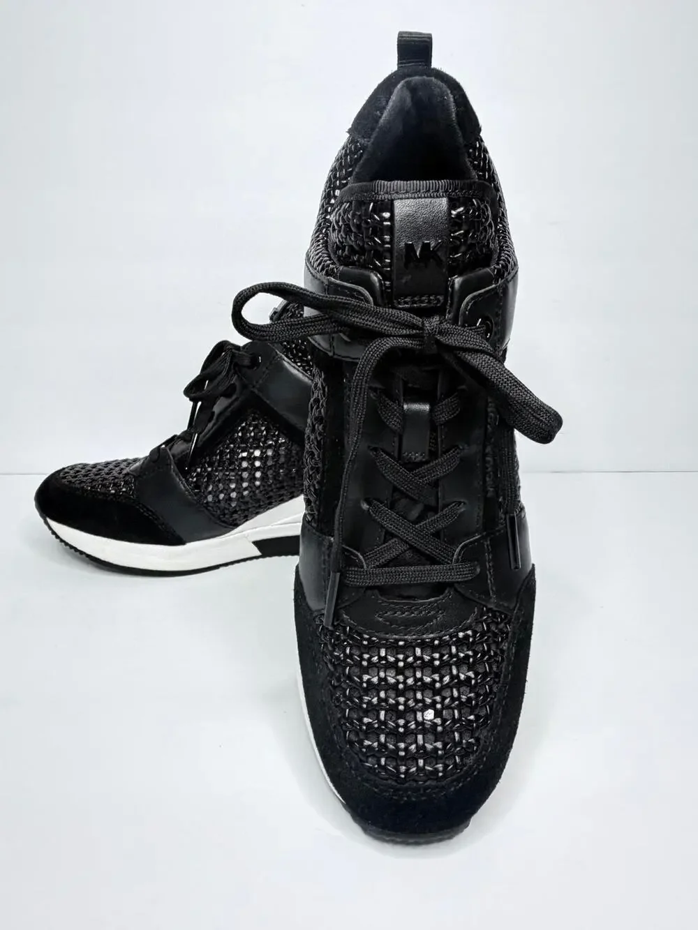 Michael Kors Georgie Trainer MK Signature Black Wedges Sneakers Women Size 8